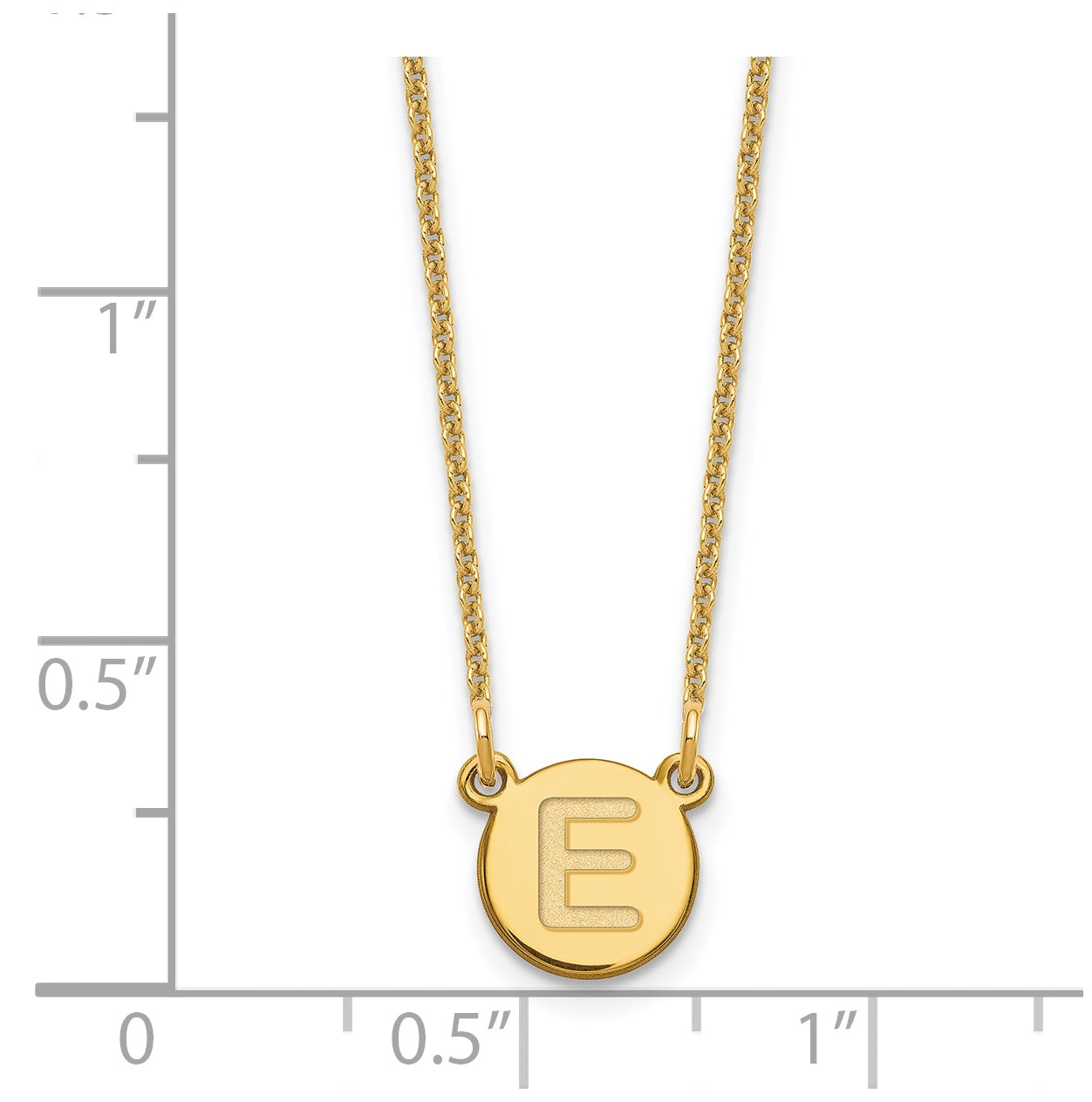 14K Yellow Gold Tiny Circle Block Letter E Initial Necklace