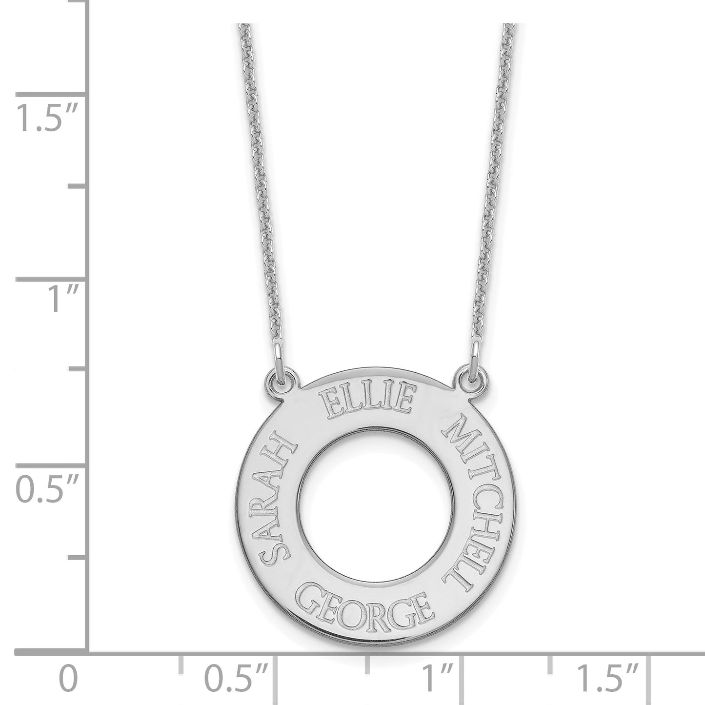 10K White Gold Open Circle with 4 Names Necklace