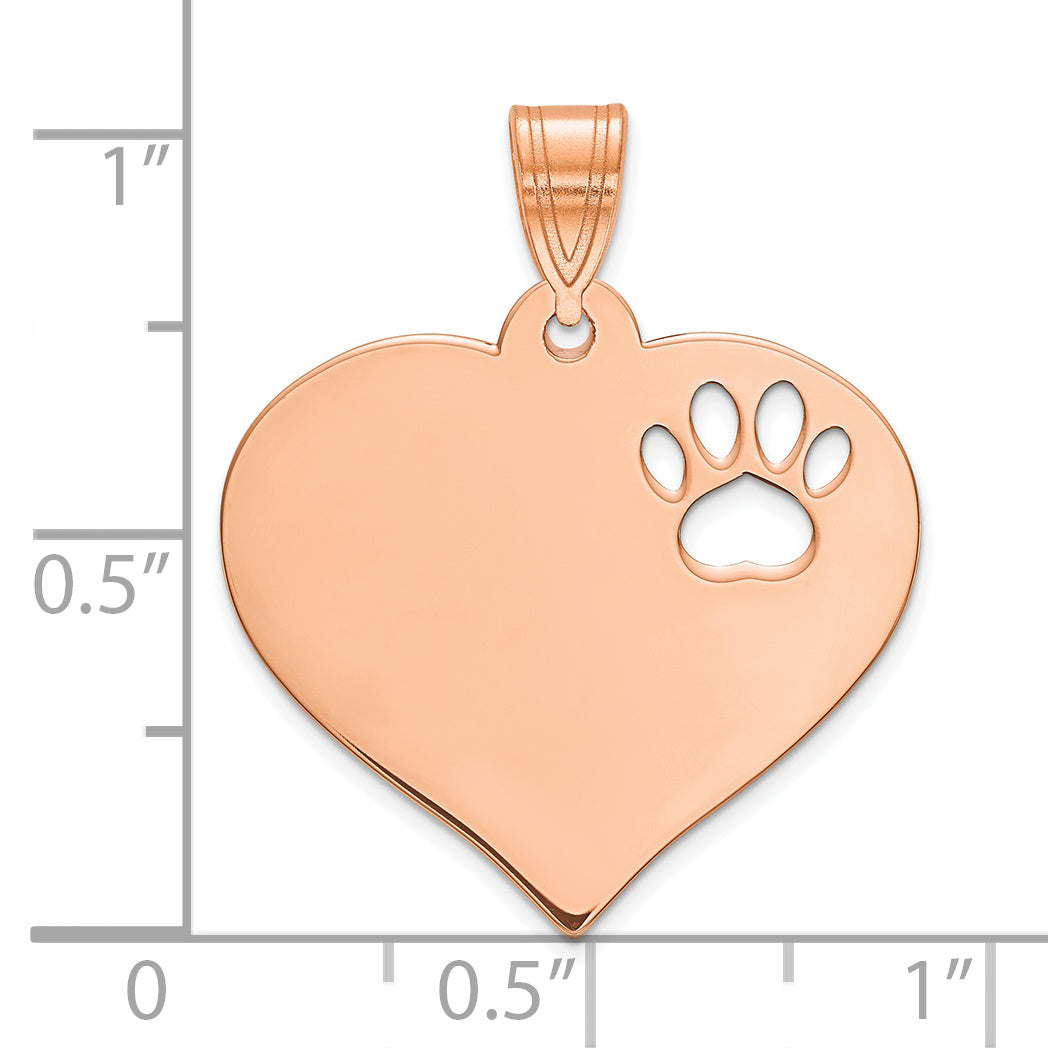 14K Rose Gold Heart with Cut Out Paw Print Pendant