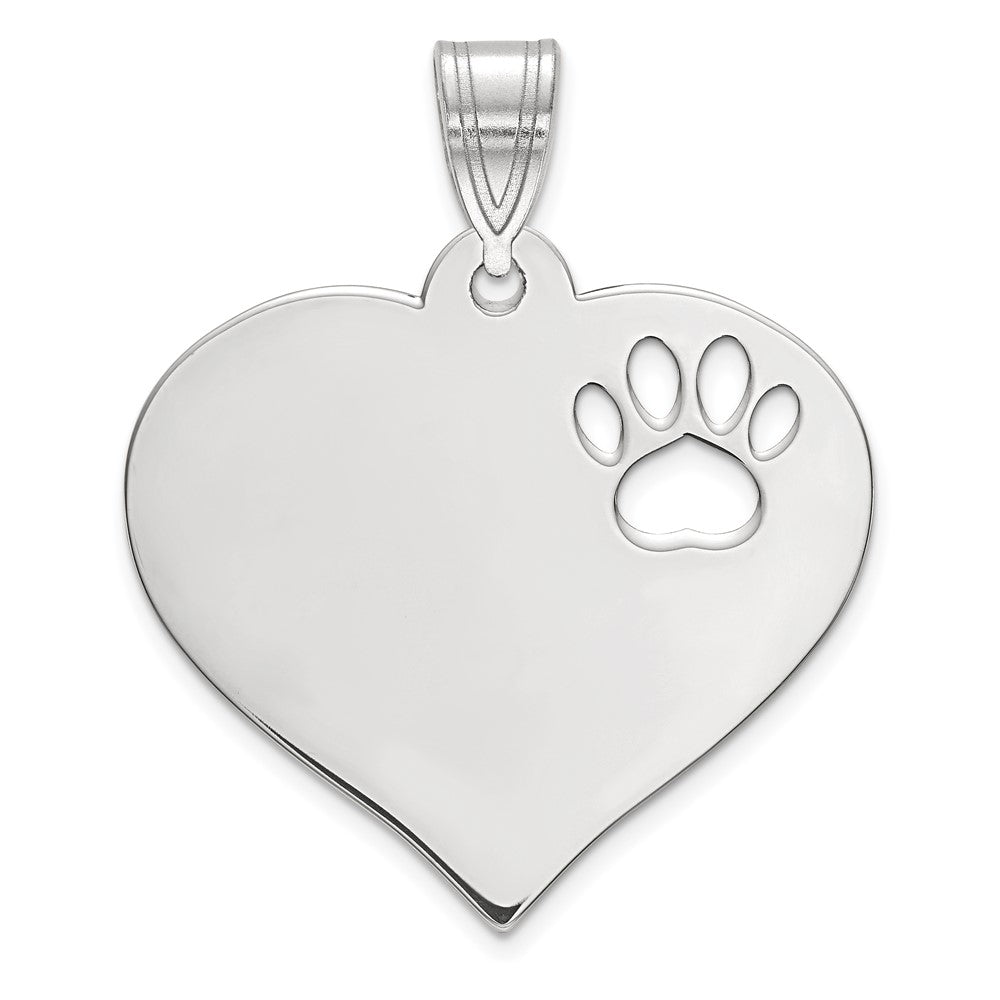 14K White Gold Heart with Cut Out Paw Print Pendant