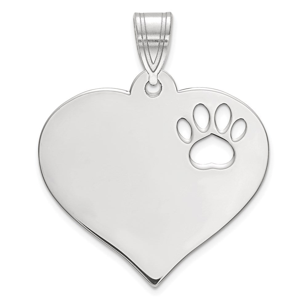 10K White Gold Heart with Cut Out Paw Print Pendant