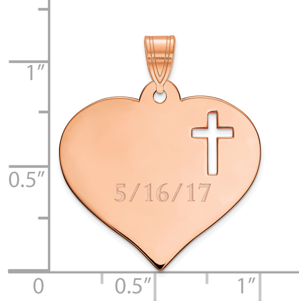 14K Rose Gold Personalized Heart with Cut Out Cross Pendant