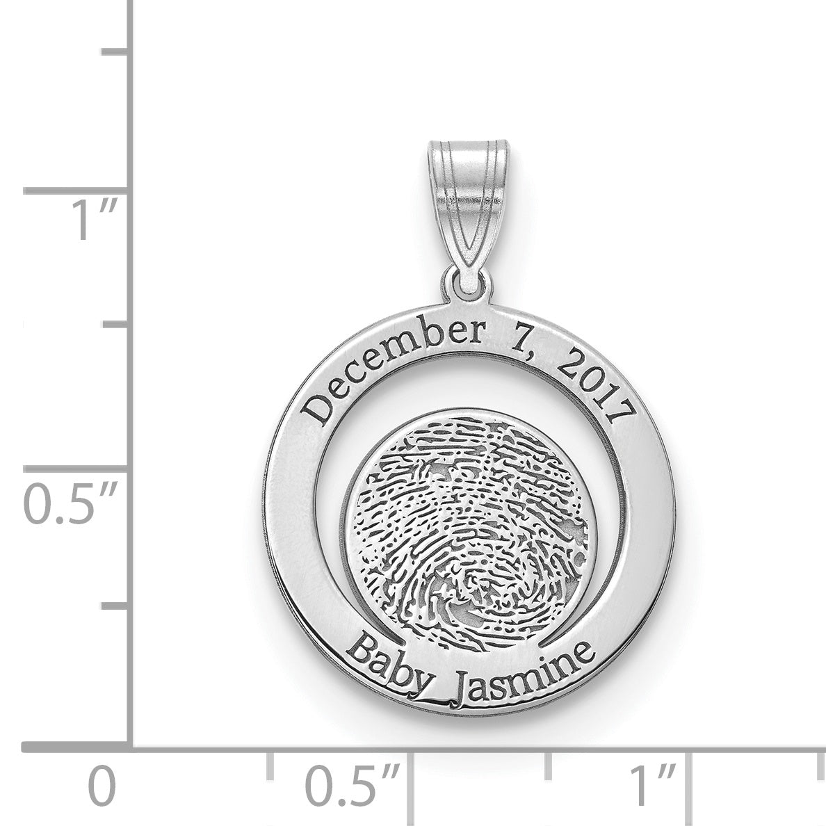 14K White Gold Date of Birth and Fingerprint Pendant
