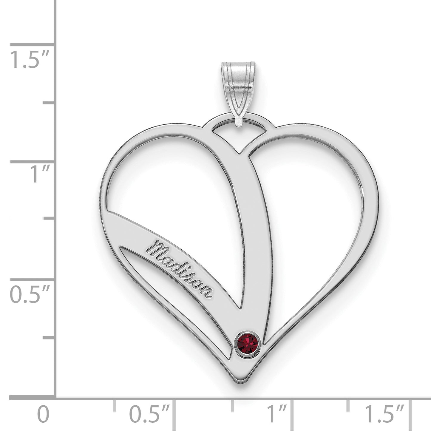 14K White Gold 1 Name w/Birthstone w/18k Rhod-plated Bezel Cut Out Heart Pendant