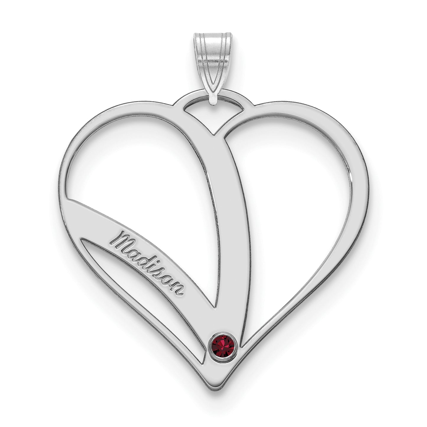 14K White Gold 1 Name w/Birthstone w/18k Rhod-plated Bezel Cut Out Heart Pendant