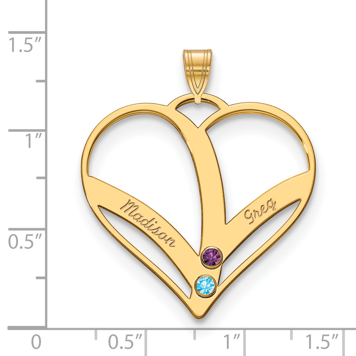 10K Yellow Gold 2-Name w/Birthstones w/14k Bezel Cut Out Heart Pendant