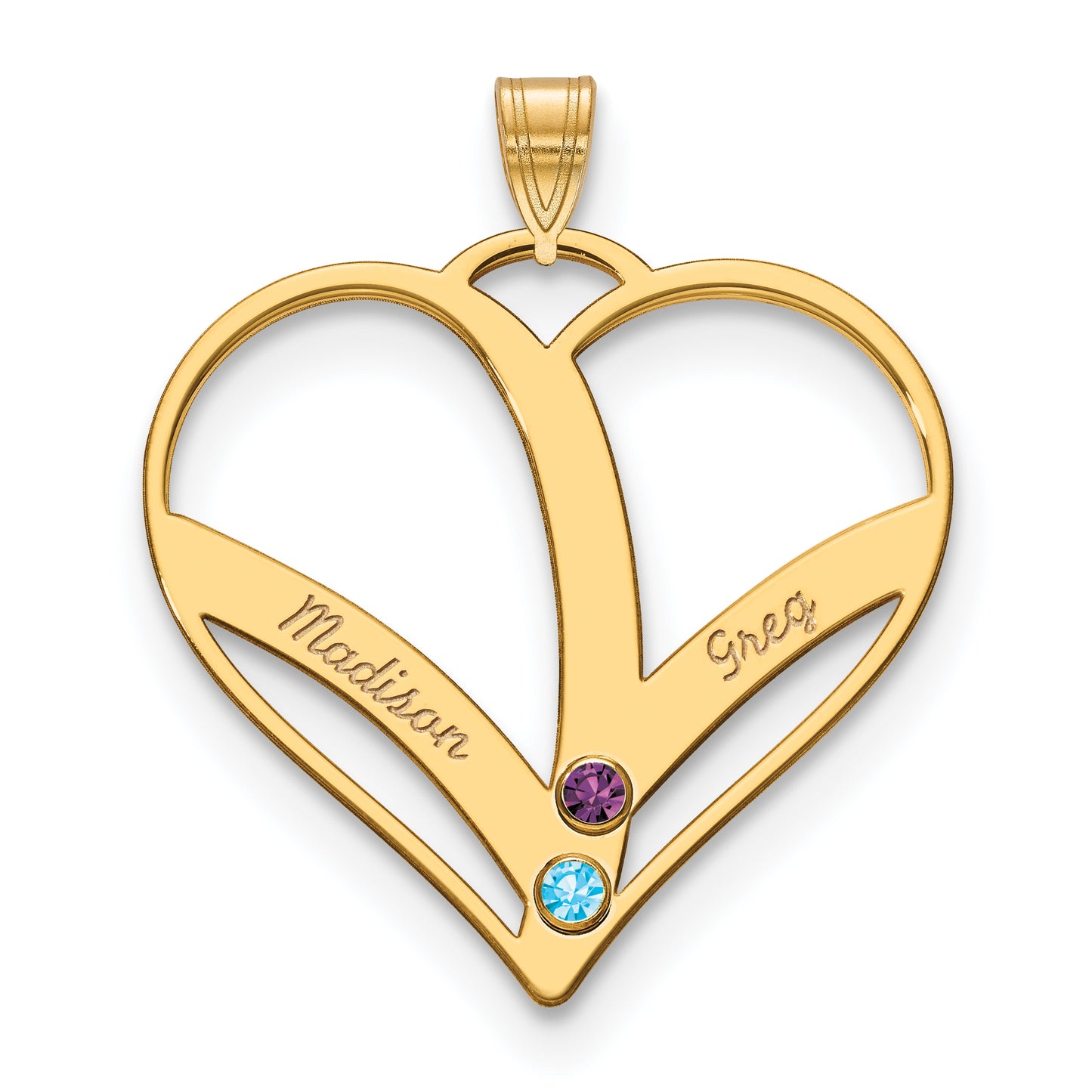 10K Yellow Gold 2-Name w/Birthstones w/14k Bezel Cut Out Heart Pendant
