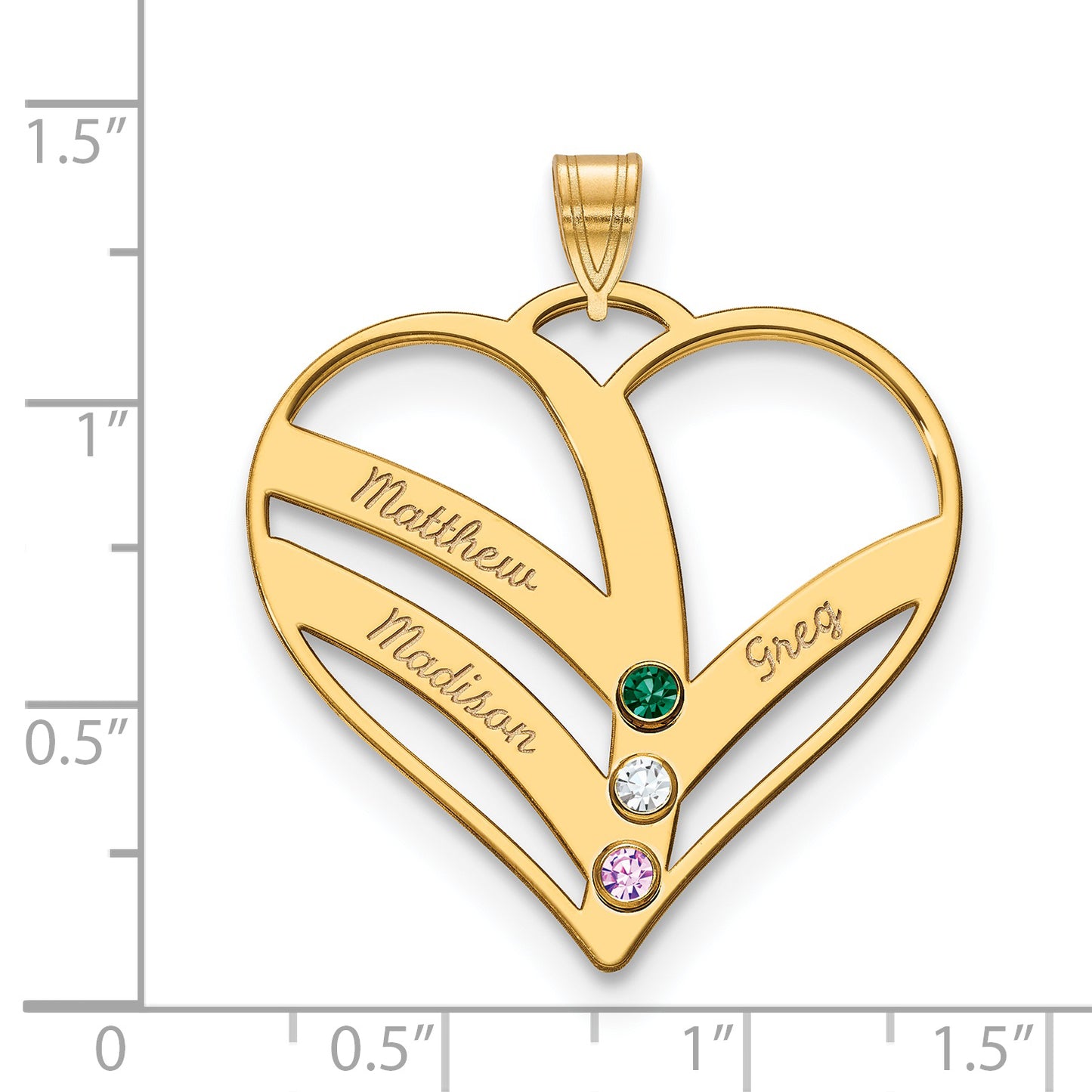 10K Yellow Gold 3-Name w/Birthstones w/14k Bezel Cut Out Heart Pendant