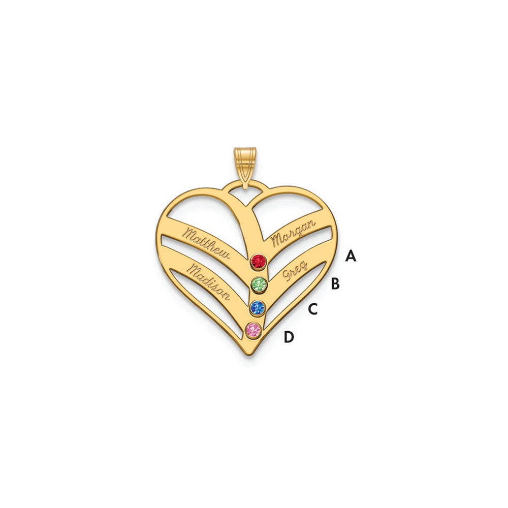 10K Yellow Gold 4-Name w/Birthstones w/14k Bezel Cut Out Heart Pendant