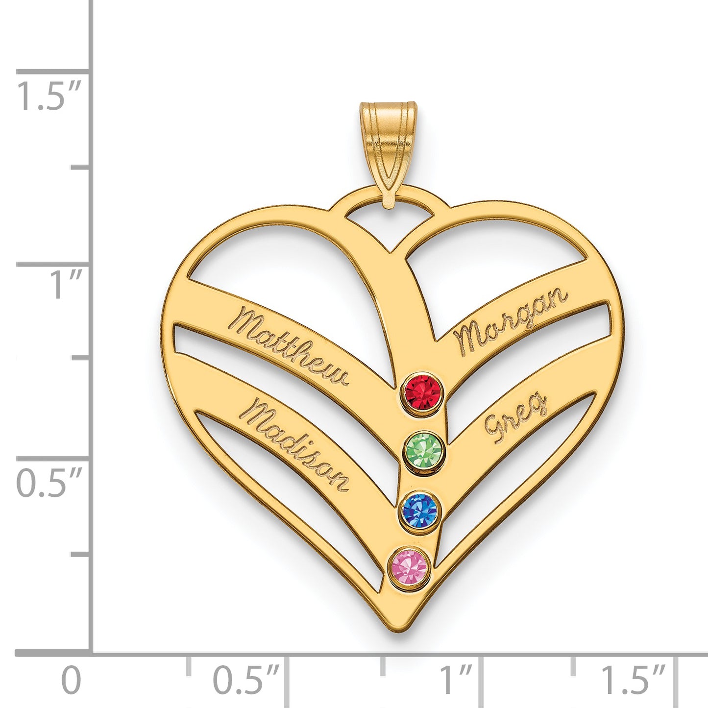 10K Yellow Gold 4-Name w/Birthstones w/14k Bezel Cut Out Heart Pendant