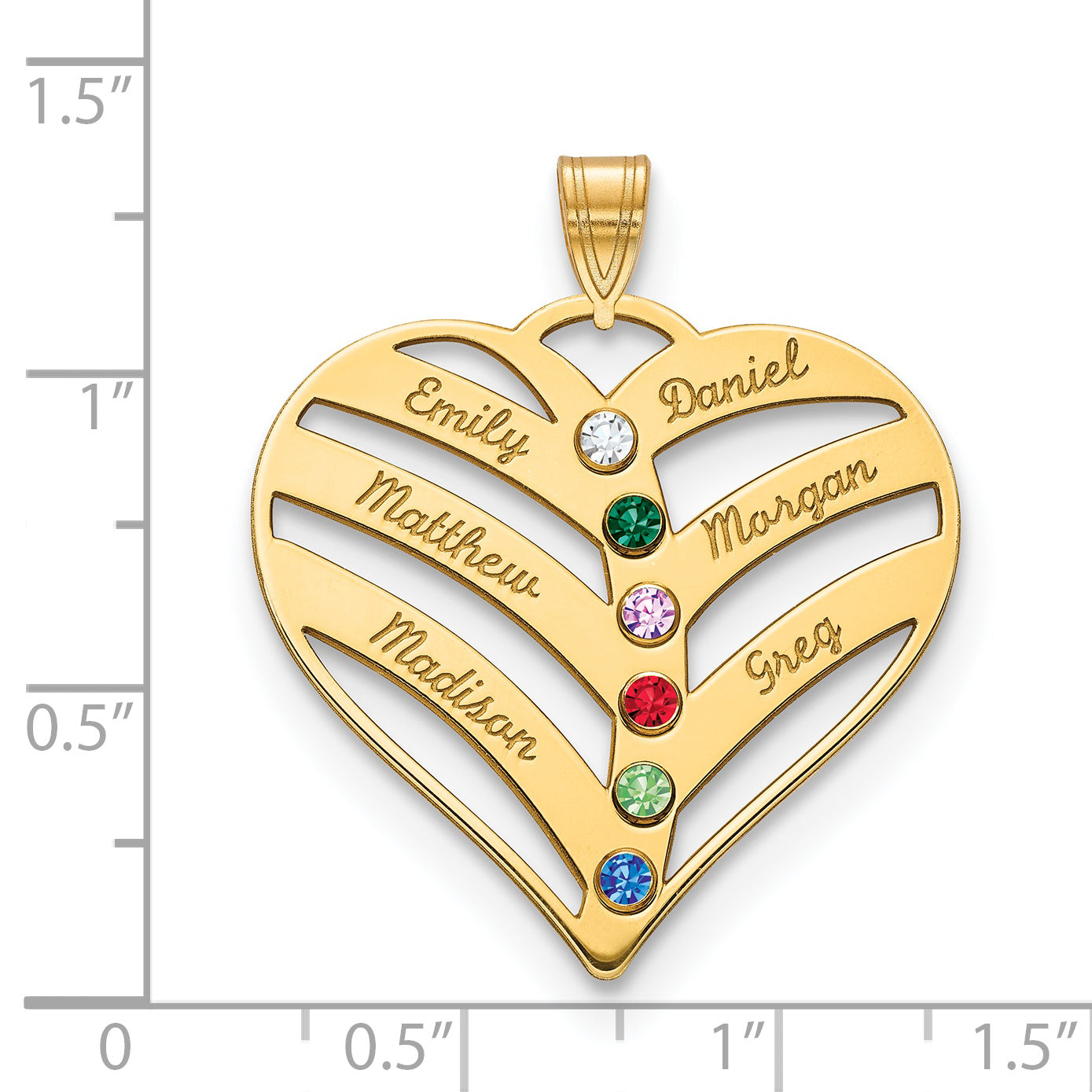 10K Yellow Gold 6-Name w/Birthstones w/14k Bezel Cut Out Heart Pendant