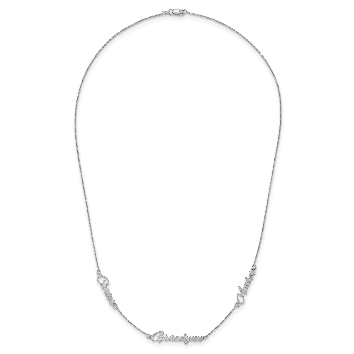 14K White Gold Brushed 3 Name Necklace