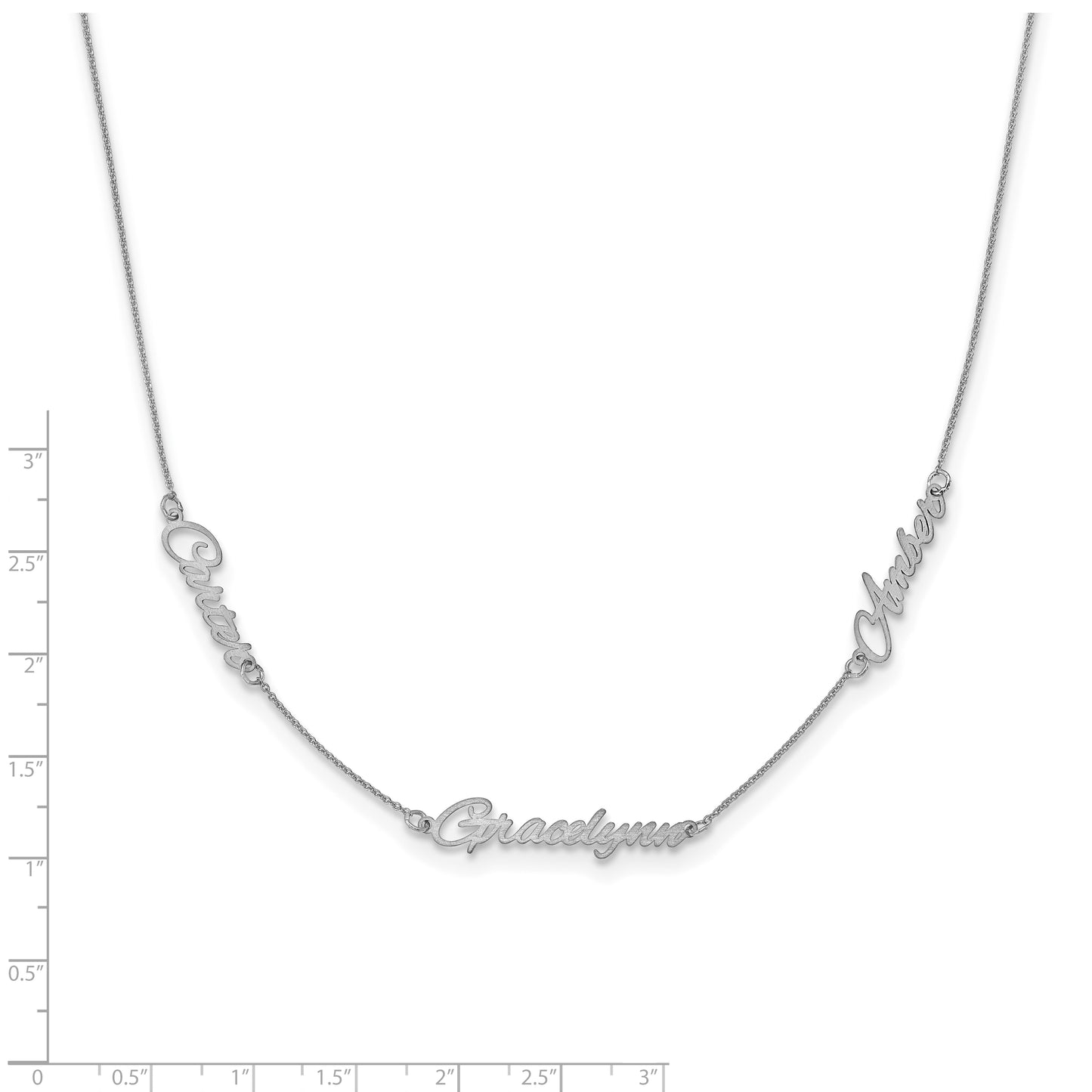 10K White Gold Brushed 3 Name Necklace