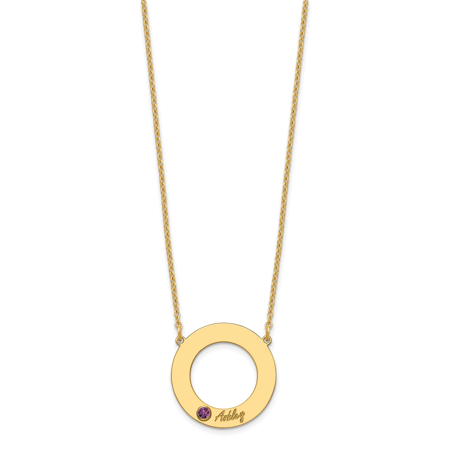 10K Yellow Gold 1 Name and Birthstone w/ 14k Bezel Cut Out Circle Necklace