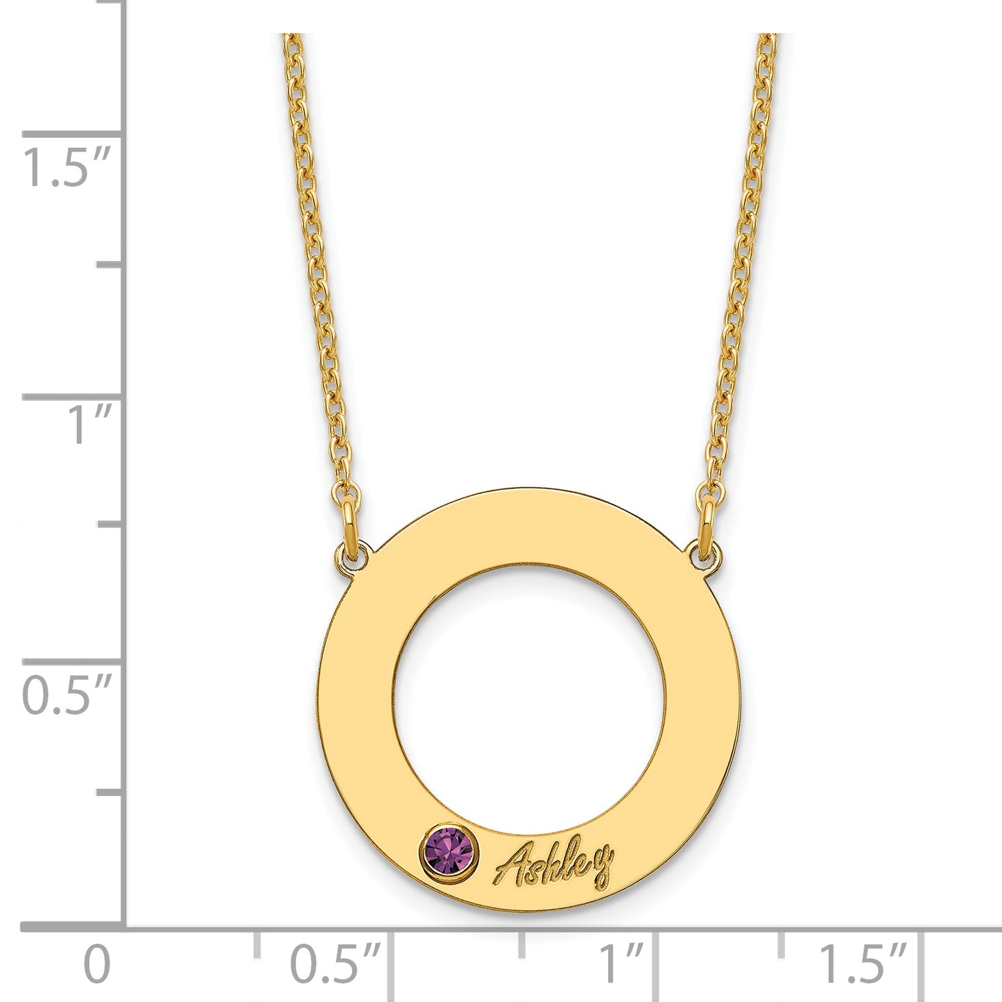 10K Yellow Gold 1 Name and Birthstone w/ 14k Bezel Cut Out Circle Necklace