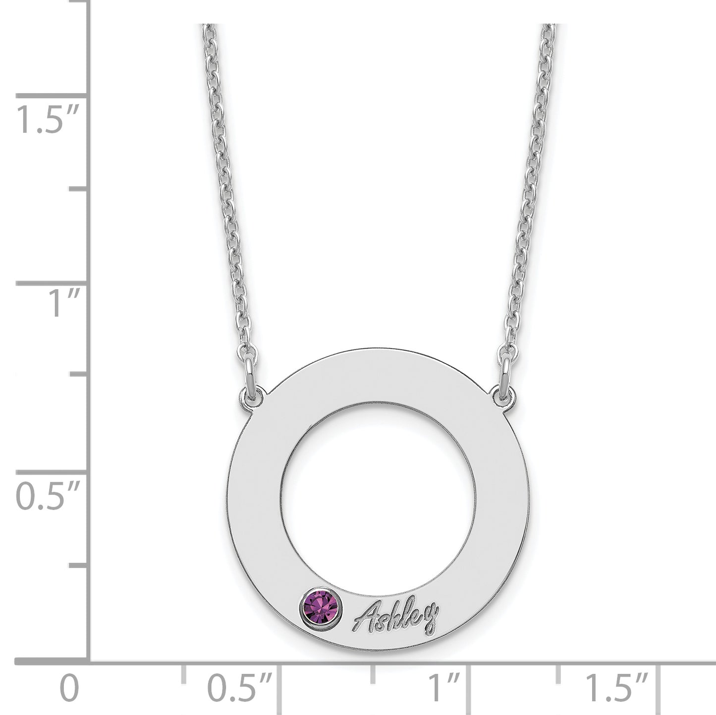 Sterling Silver Rhodium plated 1 Name and Birthstone Cut Out Circle Necklace