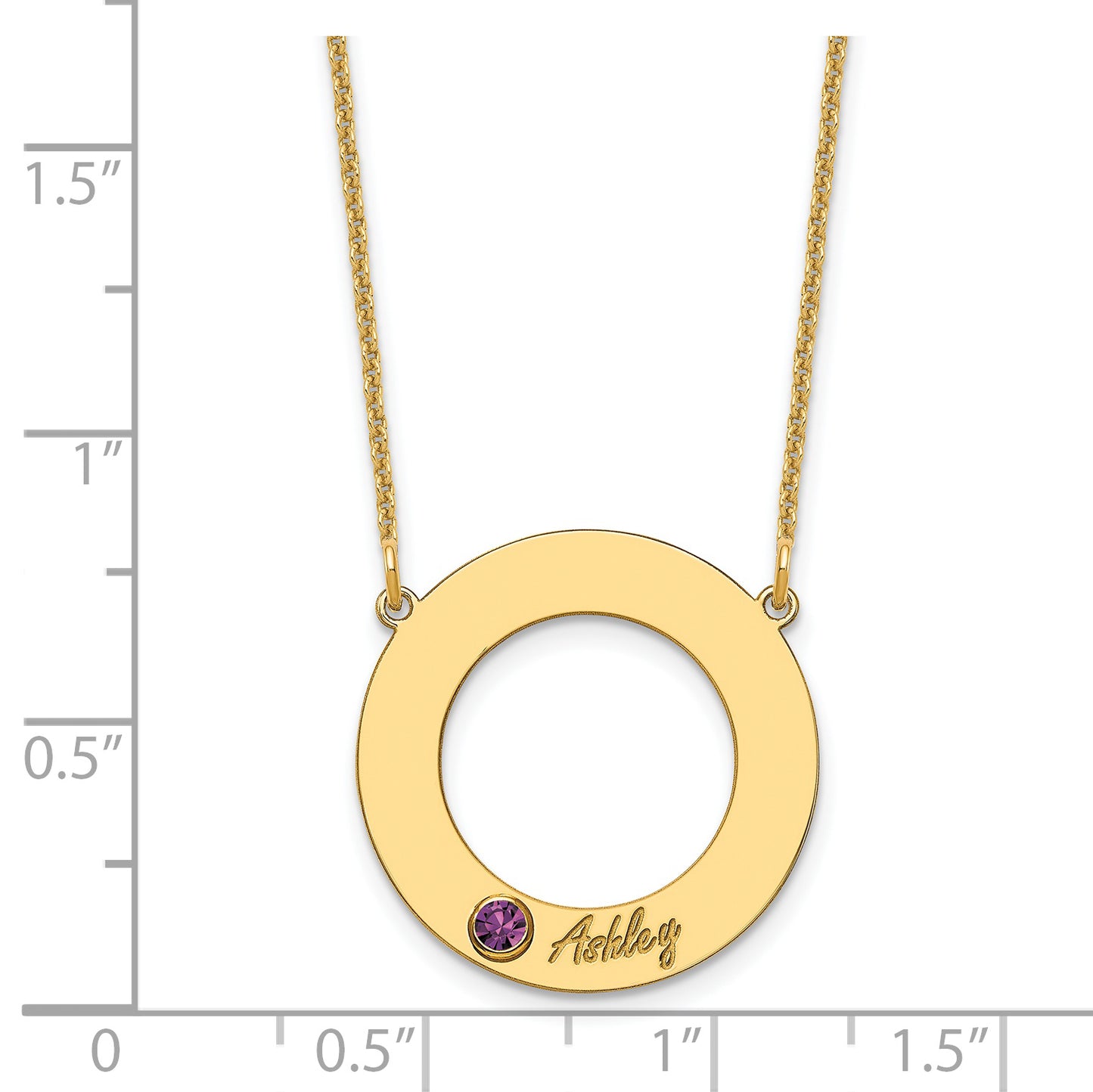 14K Yellow Gold 1 Name and Birthstone w/ 14k Bezel Cut Out Circle Necklace