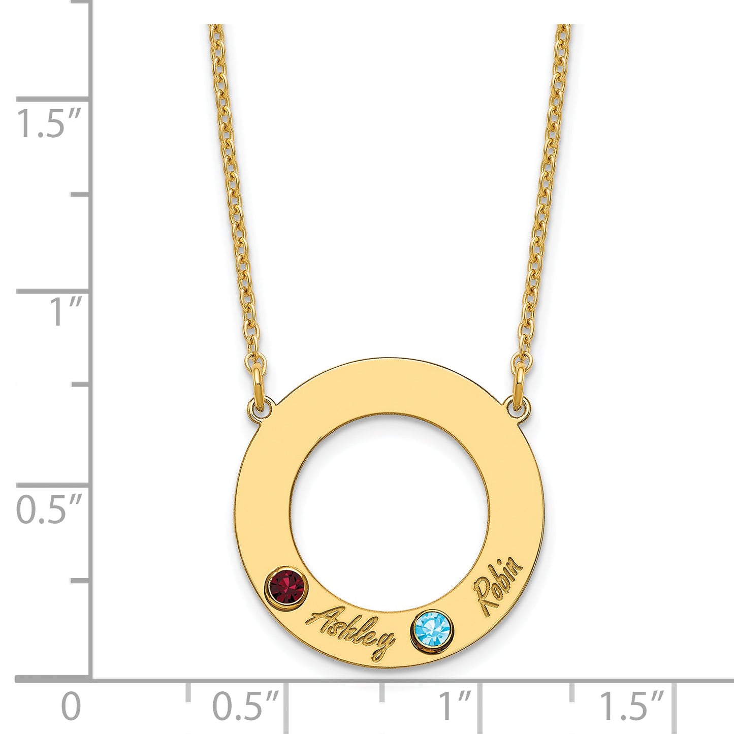 Sterling Silver Gold Plated 2 Name and Birthstone Cut Out Circle Necklace