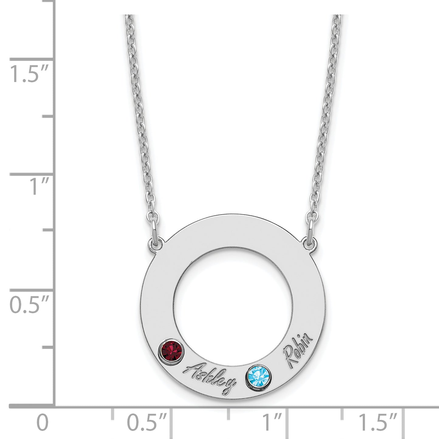 Sterling Silver Rhodium plated 2 Name and Birthstone Cut Out Circle Necklace