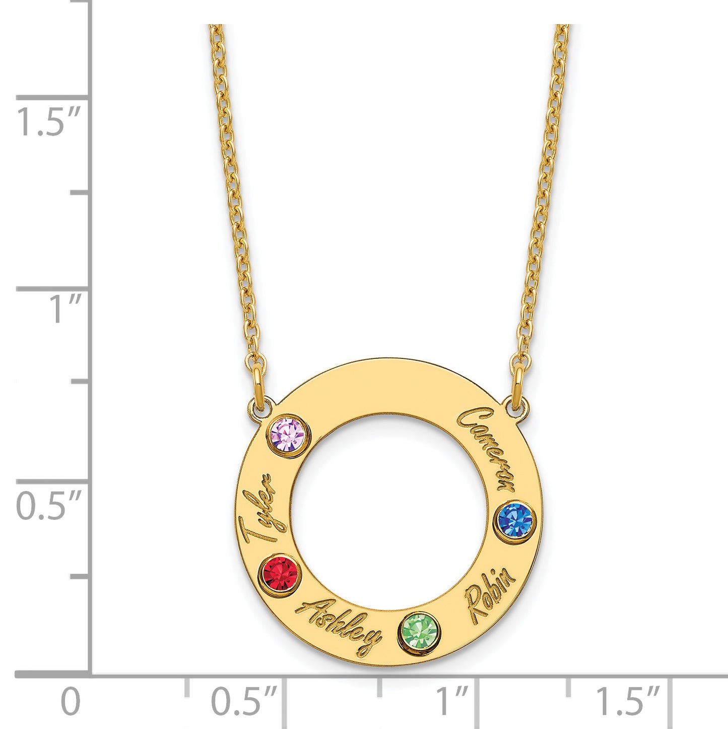 10K Yellow Gold 4 Name and Birthstone w/ 14k Bezel Cut Out Circle Necklace