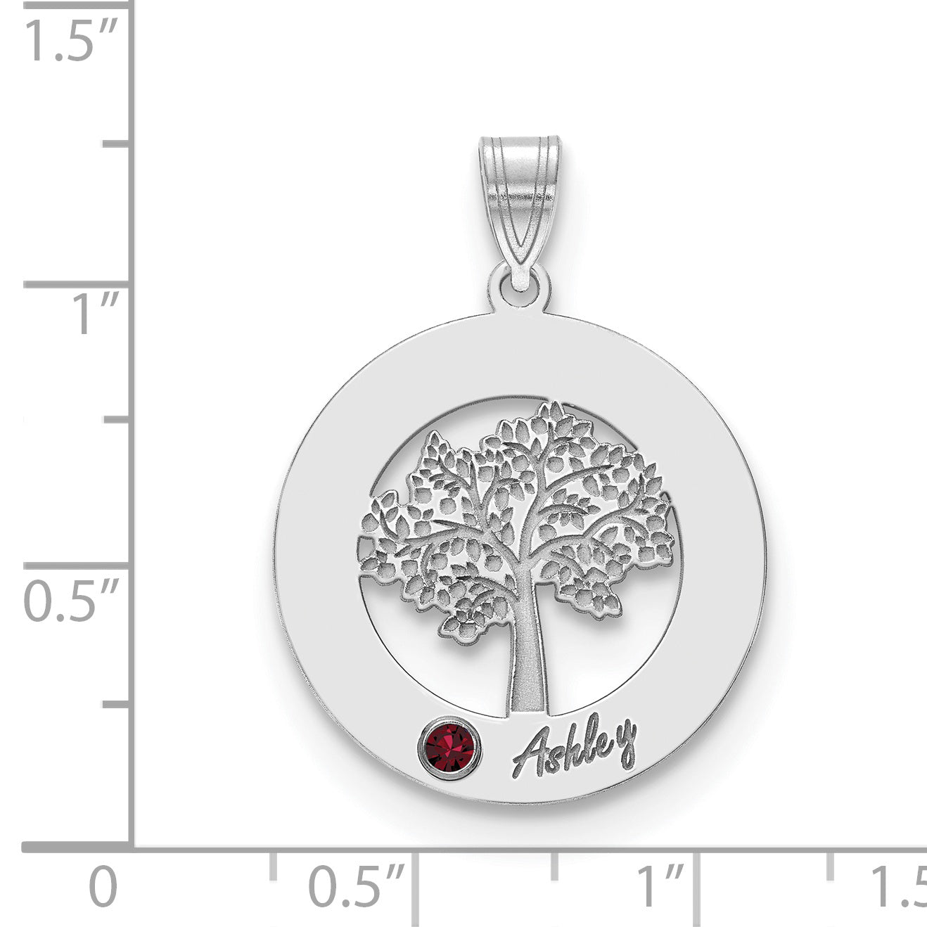 Sterling Silver Rhodium plated Family Tree in Circle with 1 Name and Birthstone Pendant