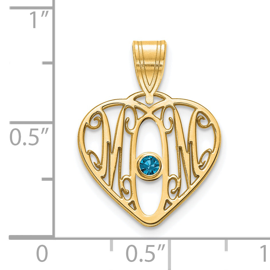 10K Yellow Gold MOM in Heart 1 Birthstone w/14k Bezel Pendant