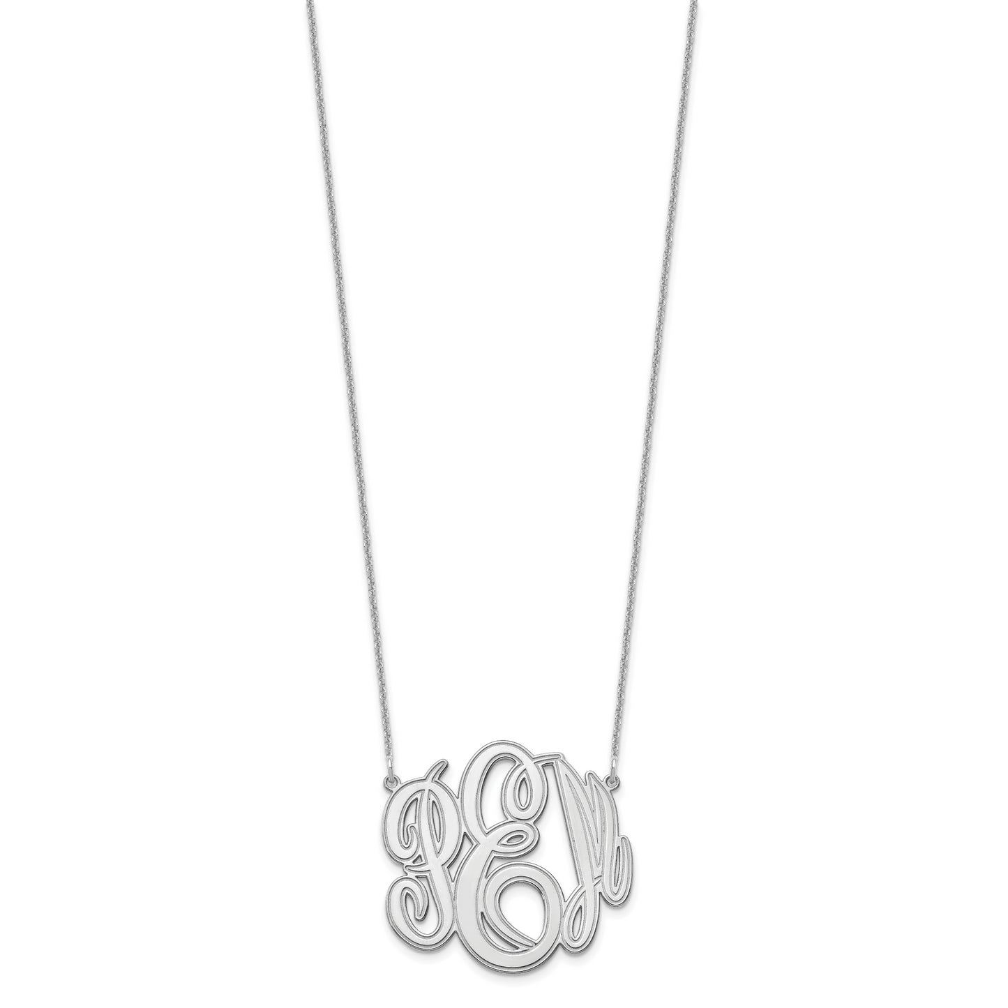 10K White Gold Etched Monogram Necklace