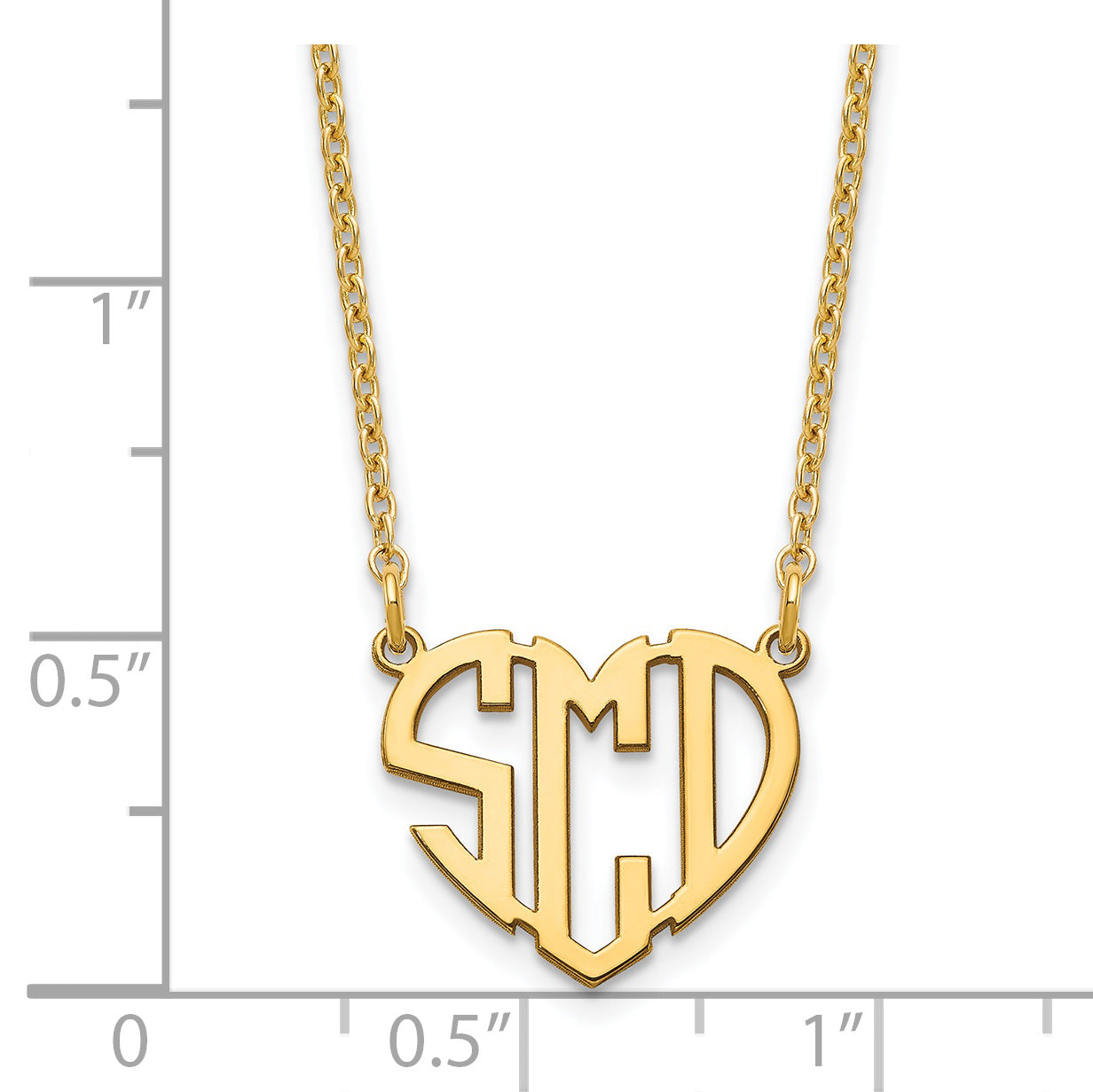Sterling Silver Gold plated Polished Cut out Heart Monogram Necklace