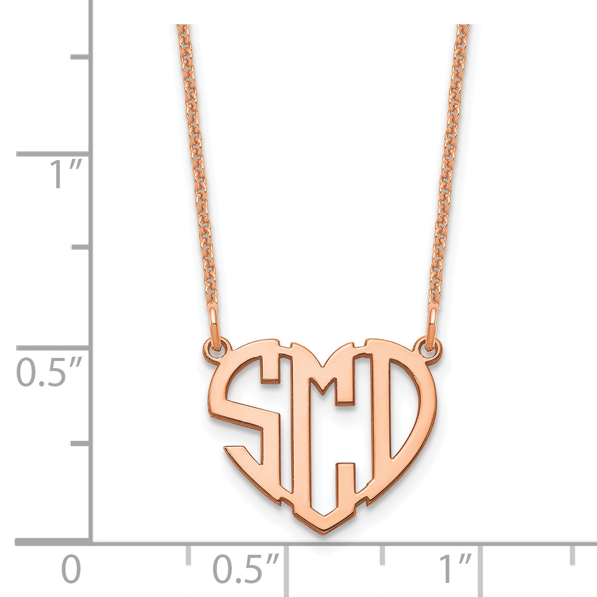 14K Rose Gold Polished Cut out Heart Monogram Necklace