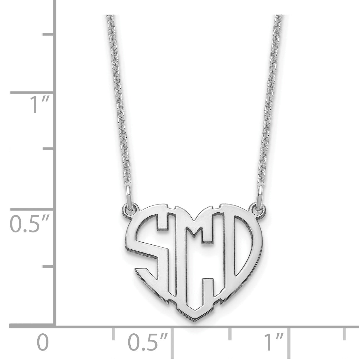 14K White Gold Polished Cut out Heart Monogram Necklace