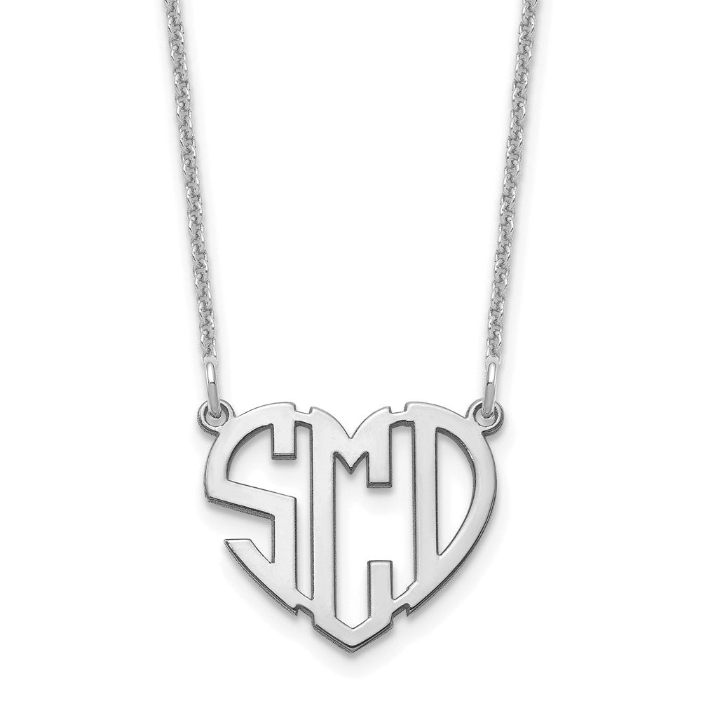 10K White Gold Polished Cut out Heart Monogram Necklace