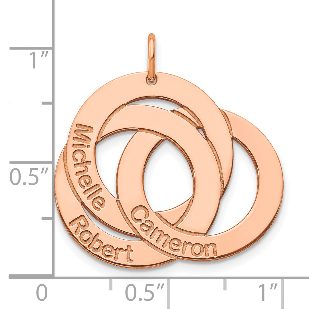 Sterling Silver Rose Gold plated 3 Interlocking Circles with Names Charm