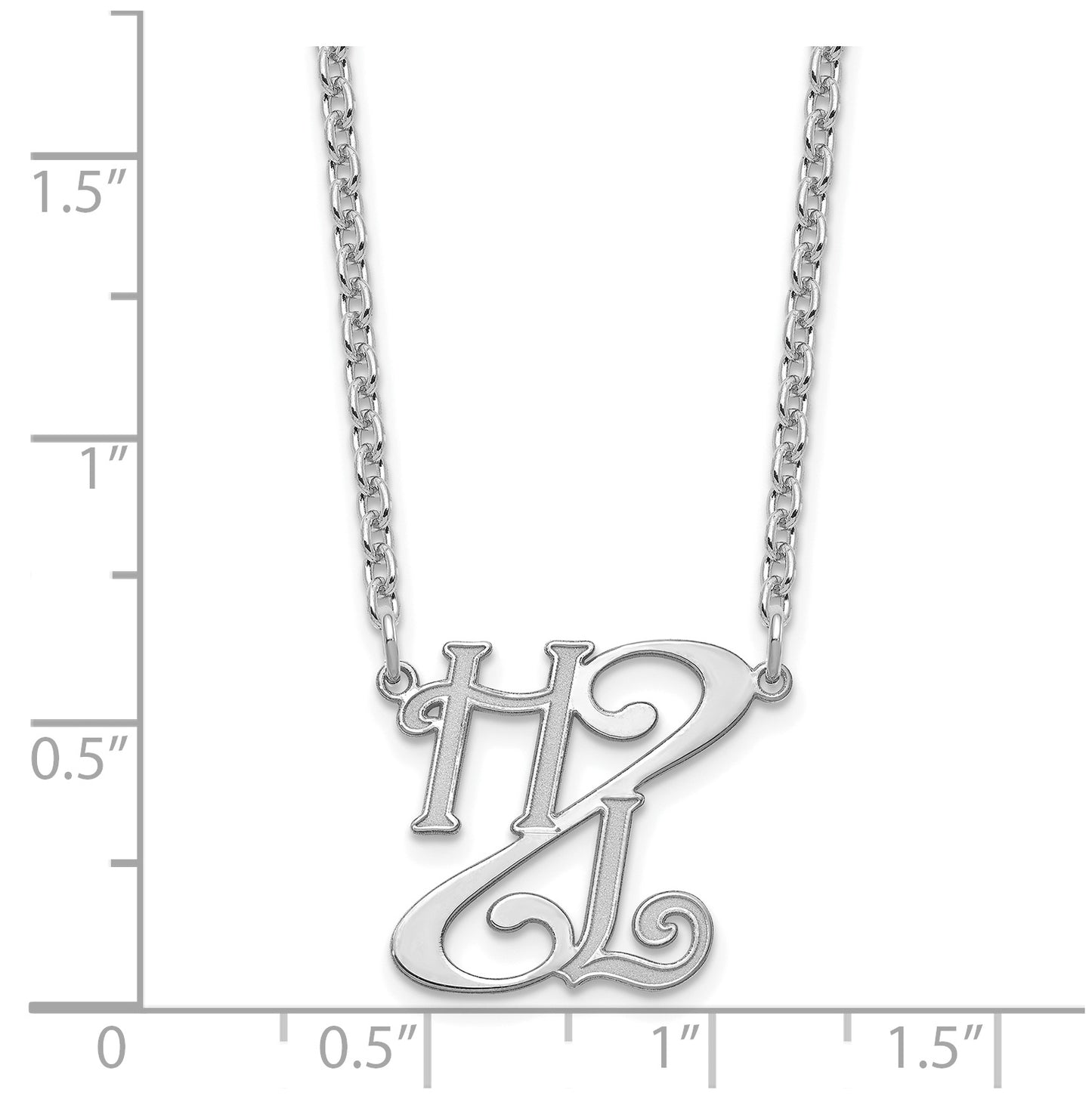 Sterling Silver Rhodium plated Diagonal Script Initials Necklace