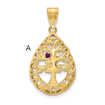 14K Yellow Gold 1 Birthstone Tree of Life Tear Drop Pendant