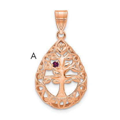 Sterling Silver Rose Gold plated 1 Birthstone Tree of Life Tear Drop Pendant