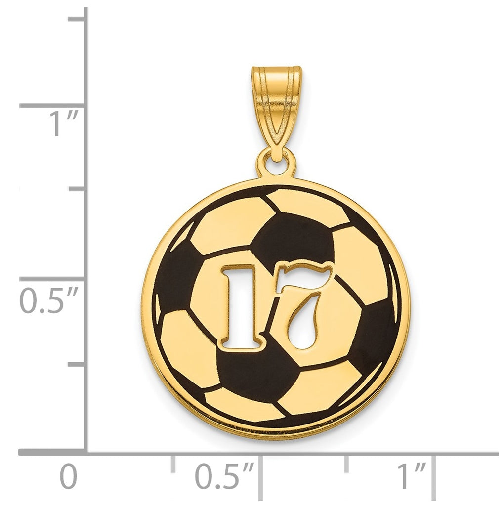 14K Yellow Or White Gold Or Sterling Silver Gold Plated Epoxy Soccer Ball with Cut-out Number Pendant