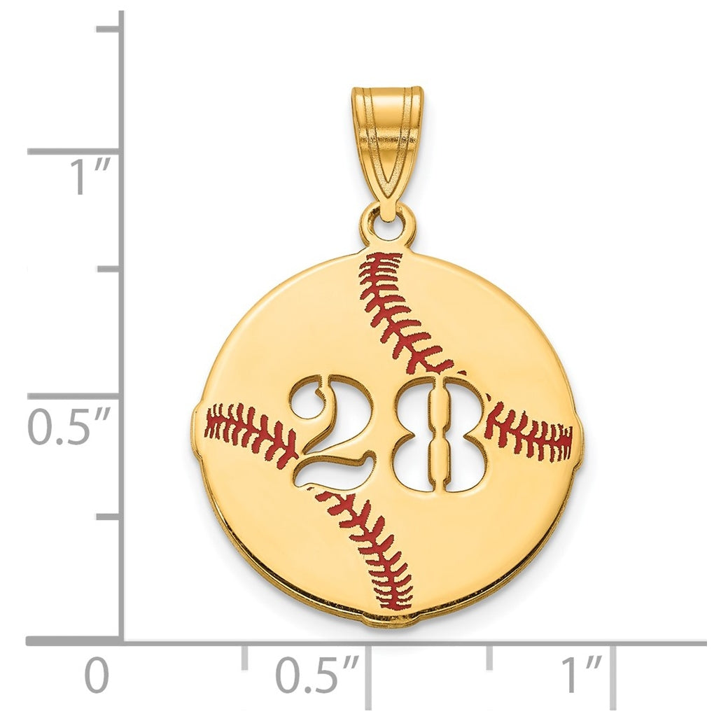 14K Yellow Or White Gold Or Sterling Silver Gold Plated Epoxy Baseball with Cut-out Number Pendant
