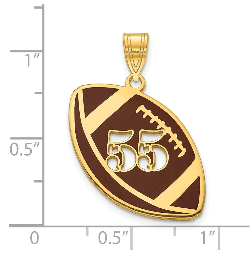 14K Yellow Or White Gold Or Sterling Silver Gold Plated Epoxy Football with Cut-out Number Pendant