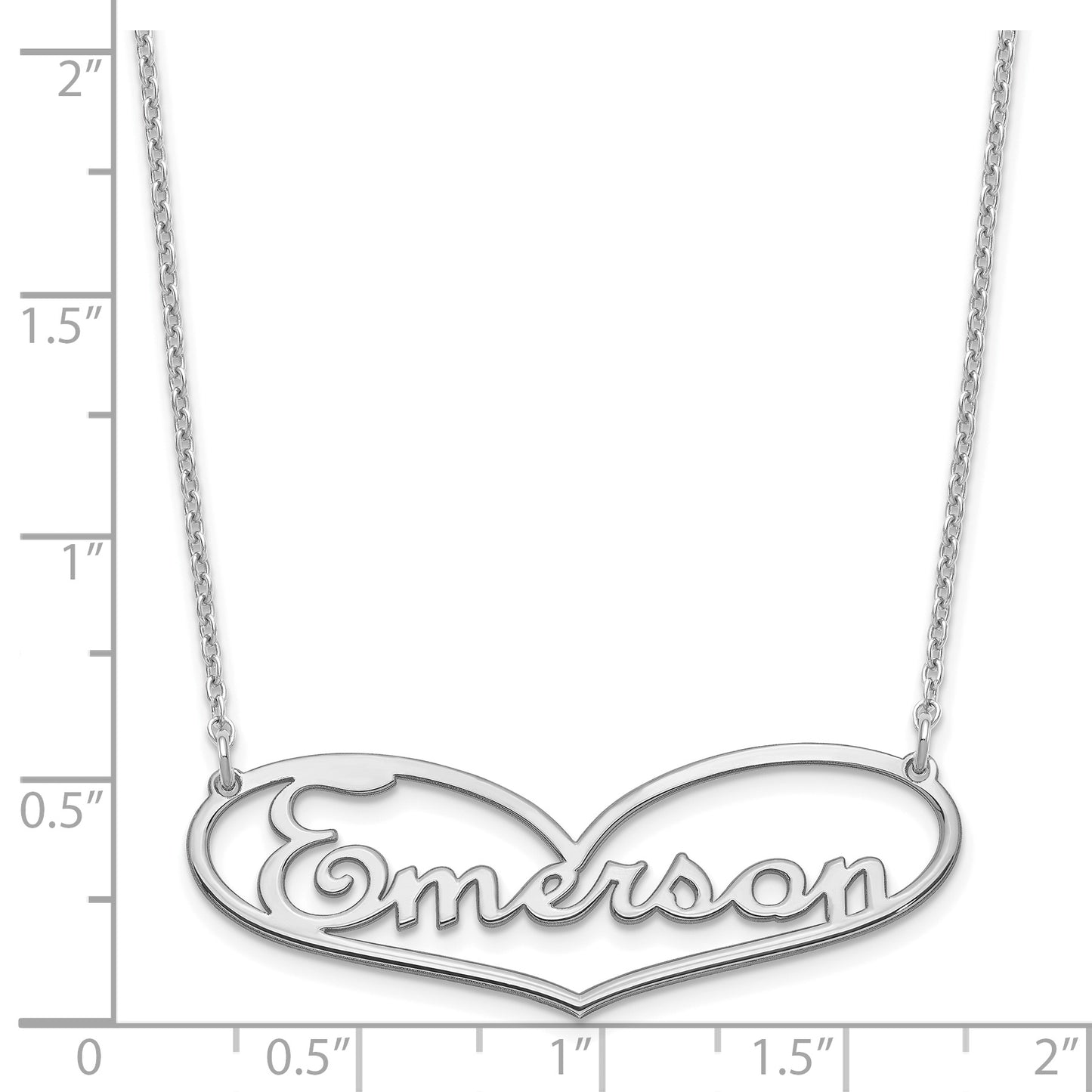 Sterling Silver Rhodium plated Large Heart Name Plate Necklace