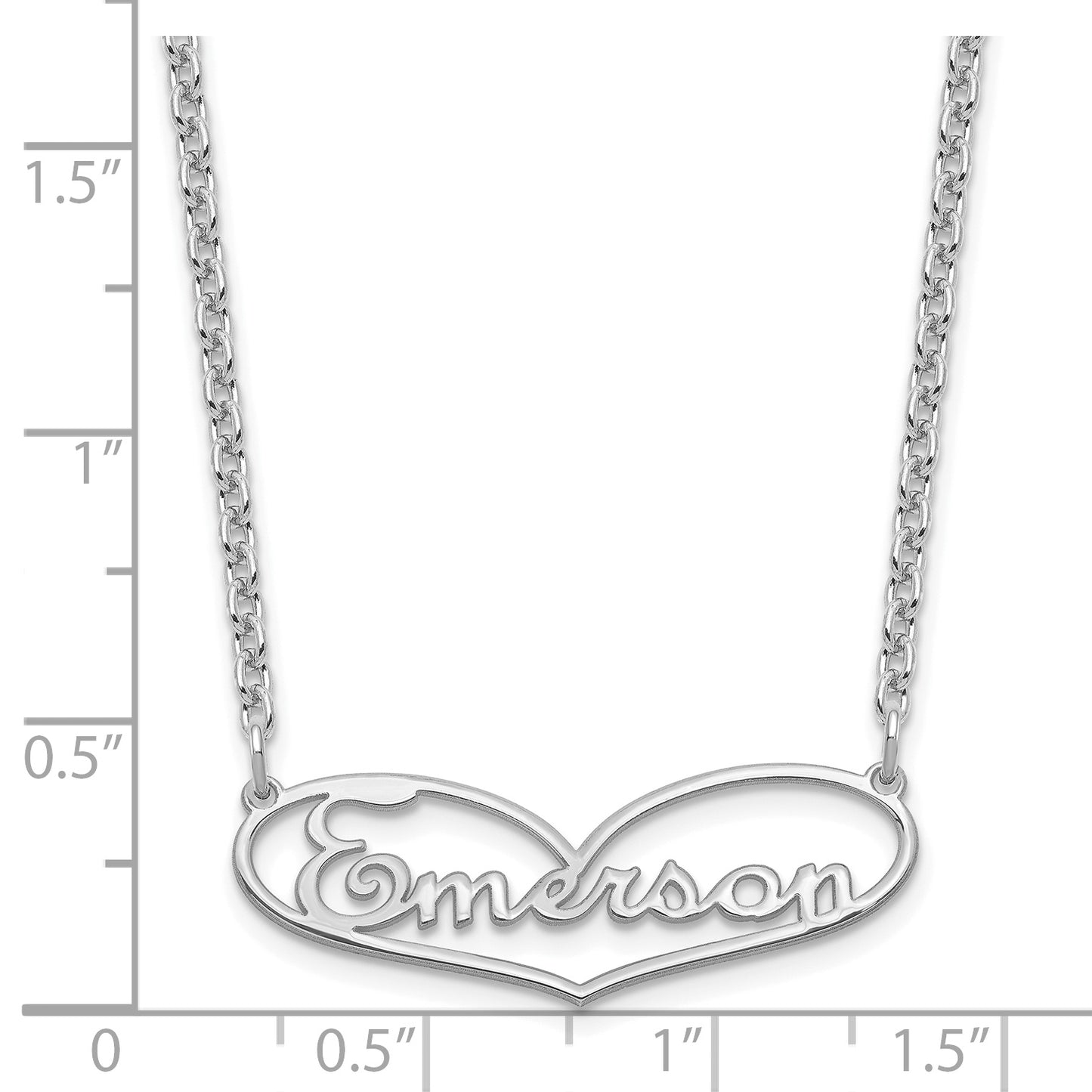 Sterling Silver Rhodium plated Small Heart Name Plate Necklace