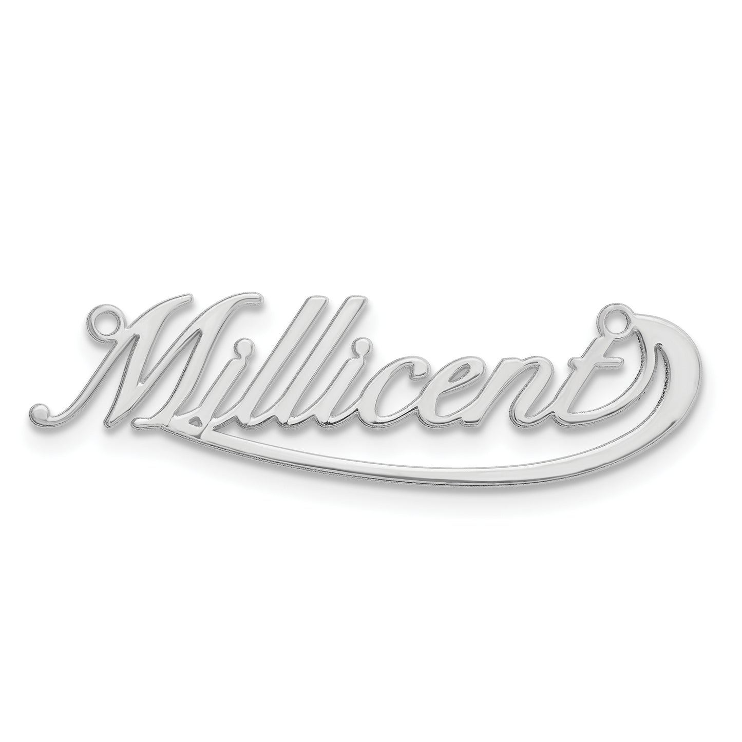 Sterling Silver Rhodium plated Polished Under Swoop Judith Font Name Plate