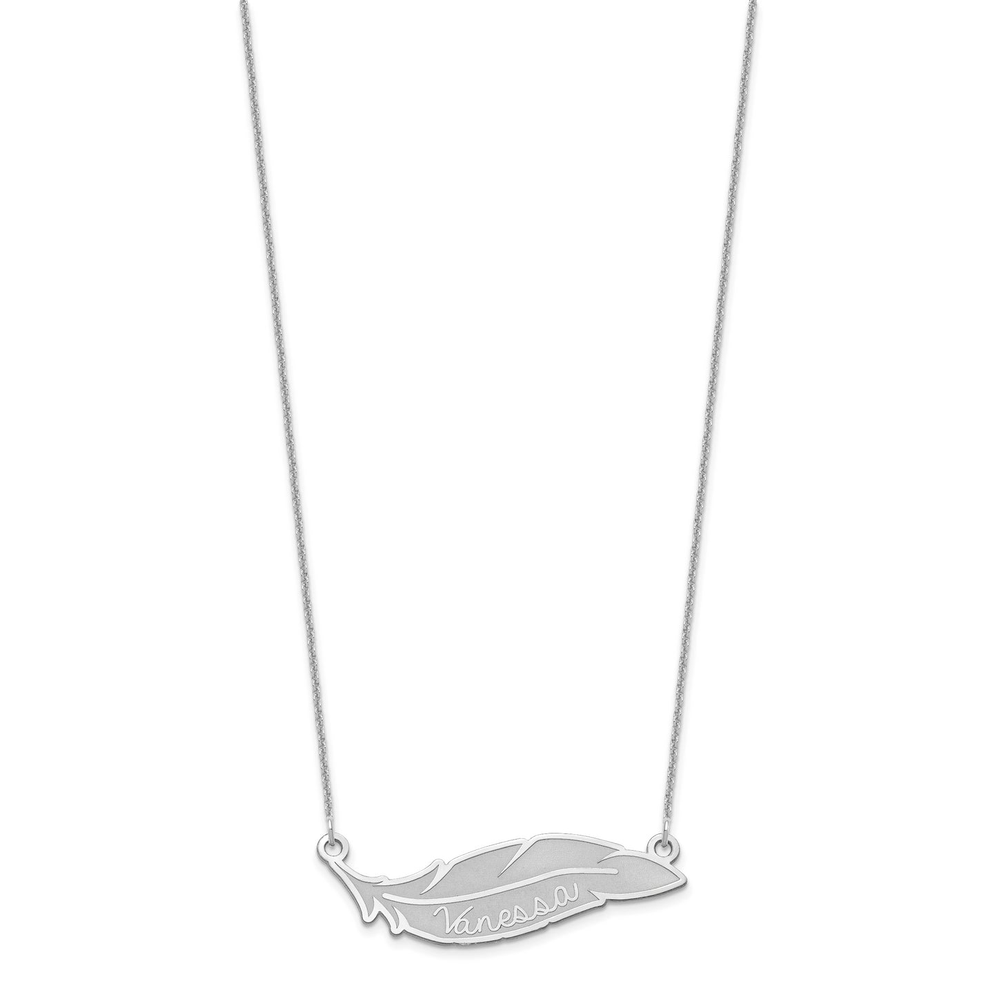 10K White Gold Personalized Feather Necklace