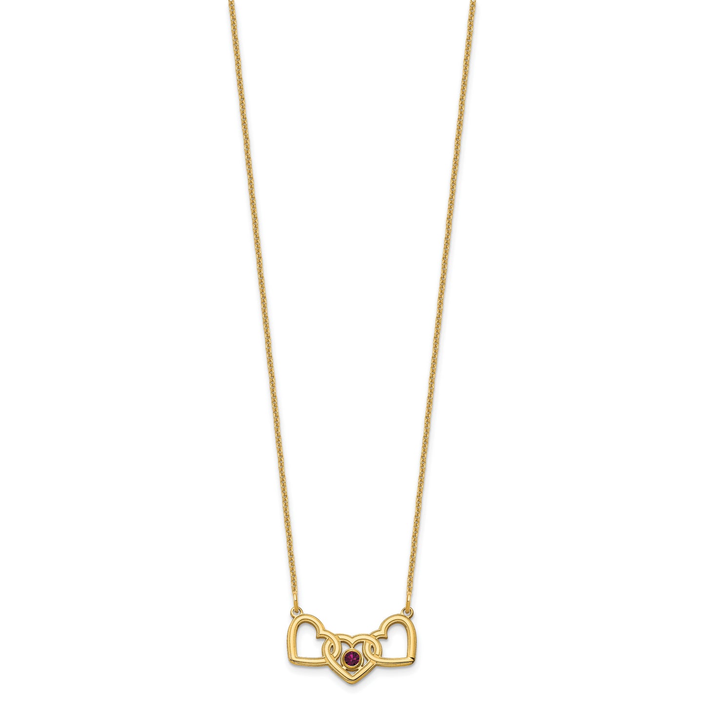 14K Yellow Gold 3 Hearts 1 Birthstone w/ 14k Bezel Necklace