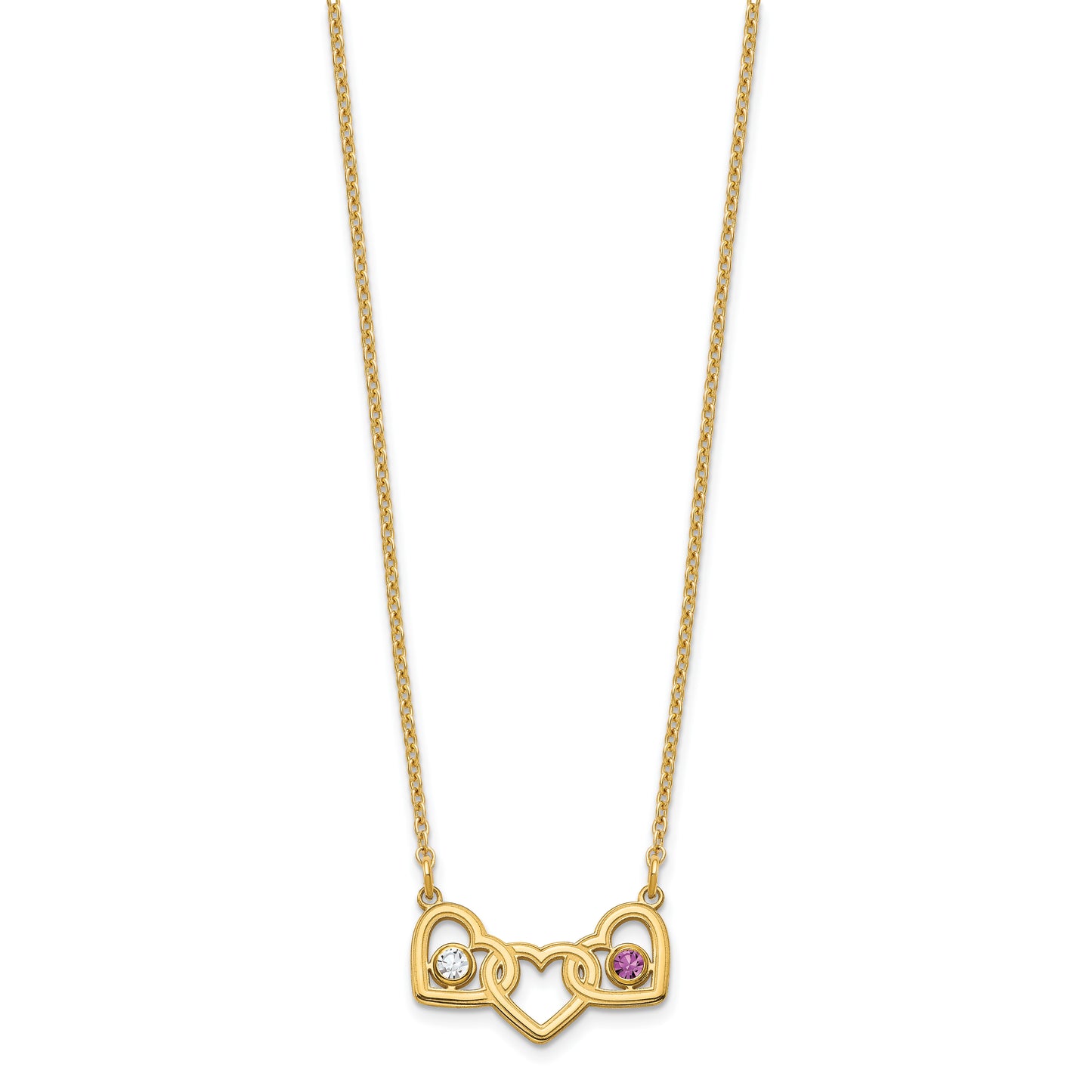 Sterling Silver Gold plated 3 Hearts with 2 Birthstones Necklace