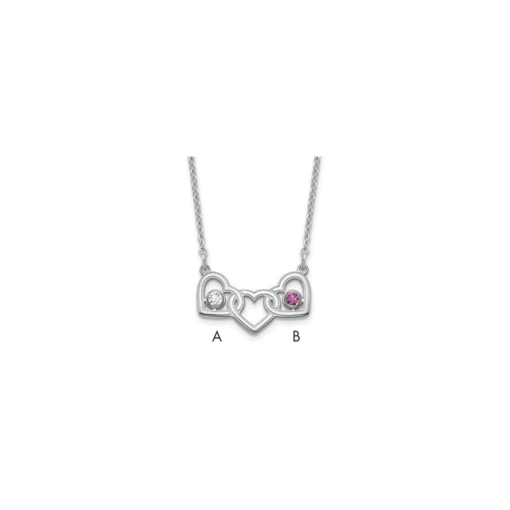 Sterling Silver Rhodium plated 3 Hearts with 2 Birthstones Necklace