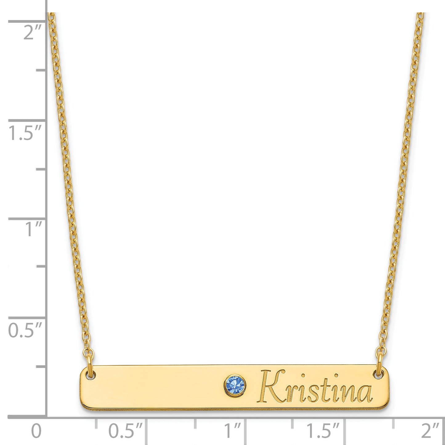 10K White Gold Personalized Bar with 14k Bezel Birthstone Necklace