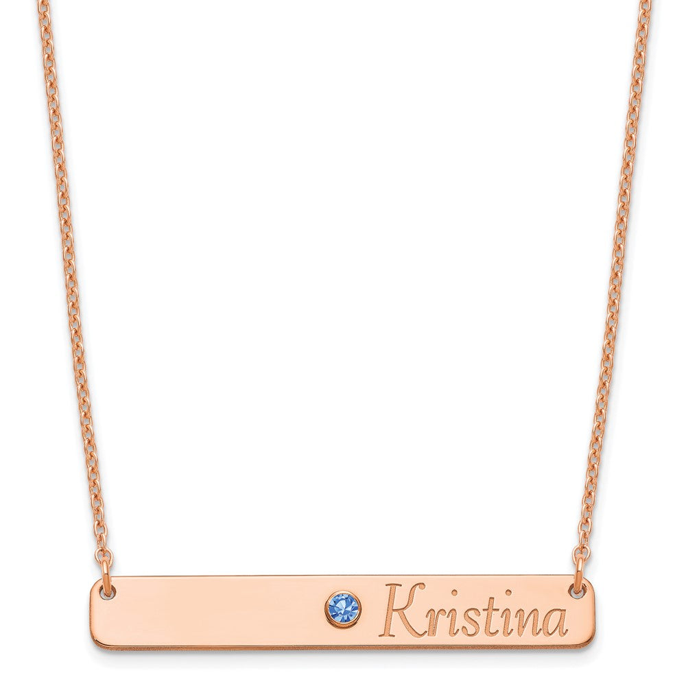 Sterling Silver Rose Gold plated Personalized Bar with Birthstone Necklace