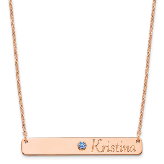 Sterling Silver Rose Gold plated Personalized Bar with Birthstone Necklace