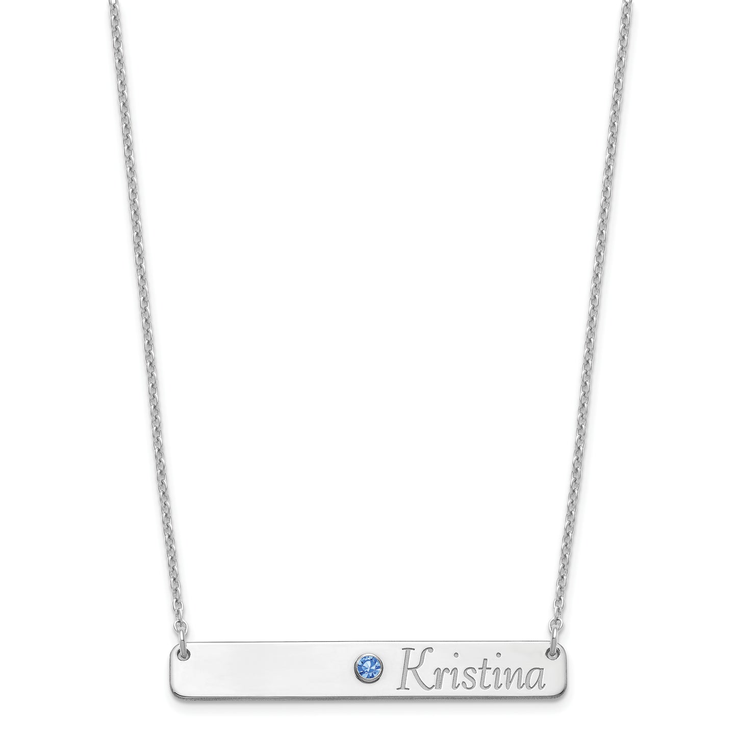 Sterling Silver Rhodium plated Personalized Bar with Birthstone Necklace