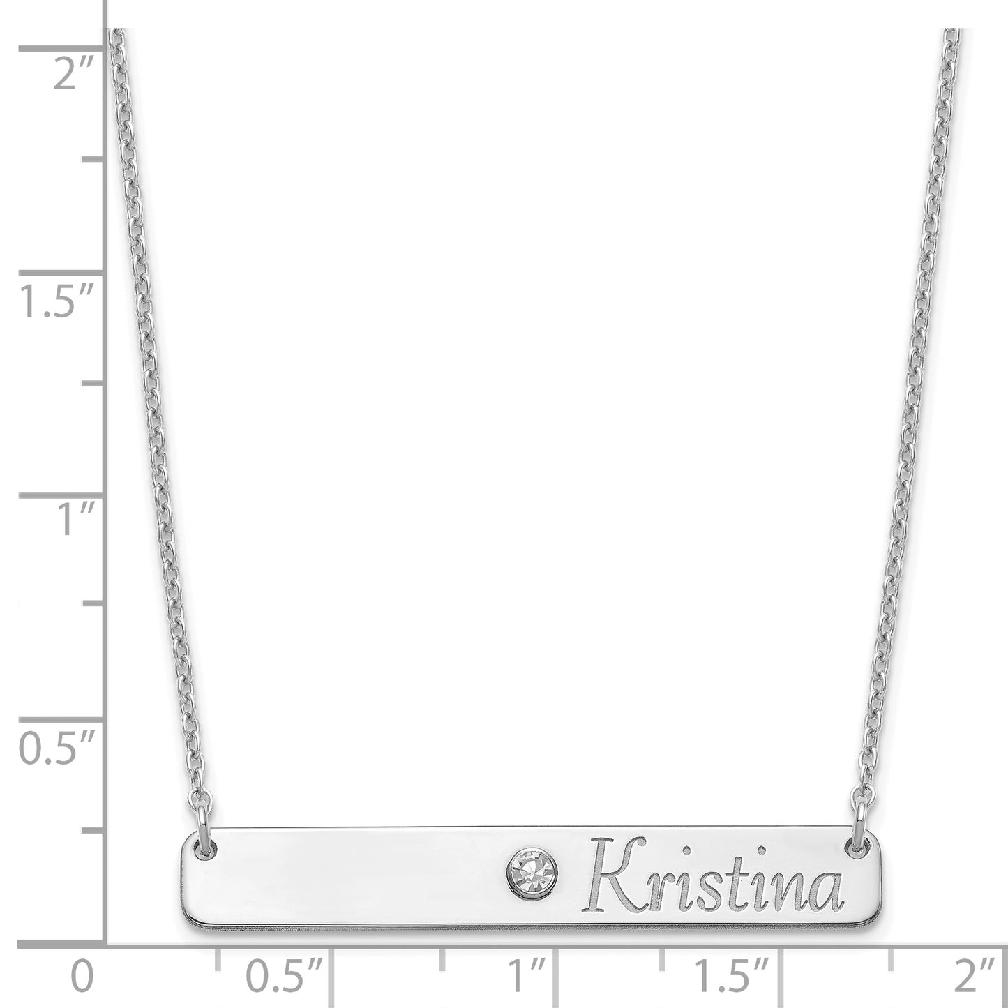 Sterling Silver Rhodium plated Personalized Bar with Birthstone Necklace